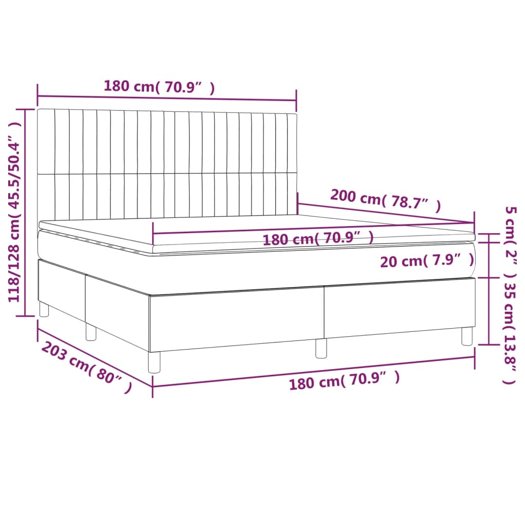 Krevet box spring s madracem LED tamnosivi 180x200 cm tkanina
