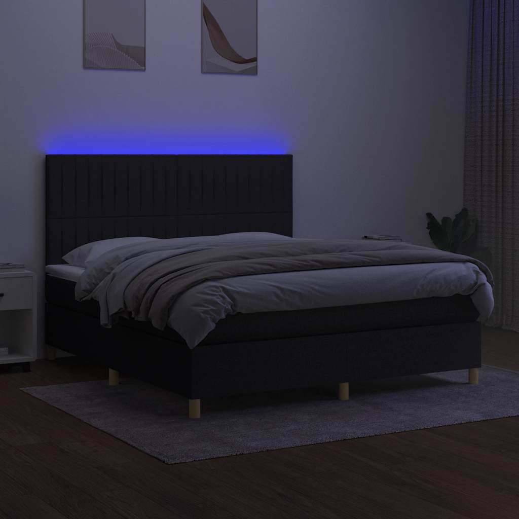 Krevet box spring s madracem LED crni 180x200 cm od tkanine