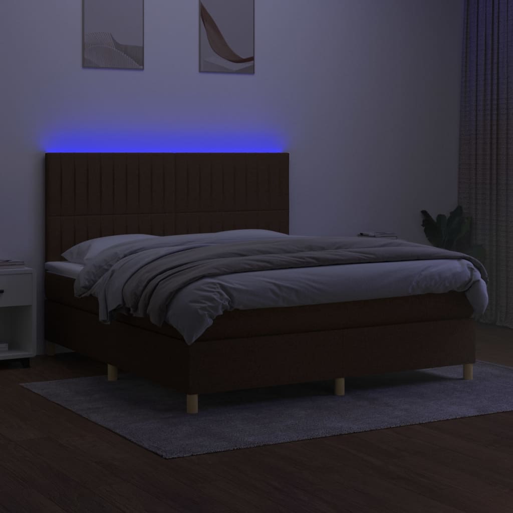 Krevet box spring s madracem LED tamnosmeđi 180x200 cm tkanina