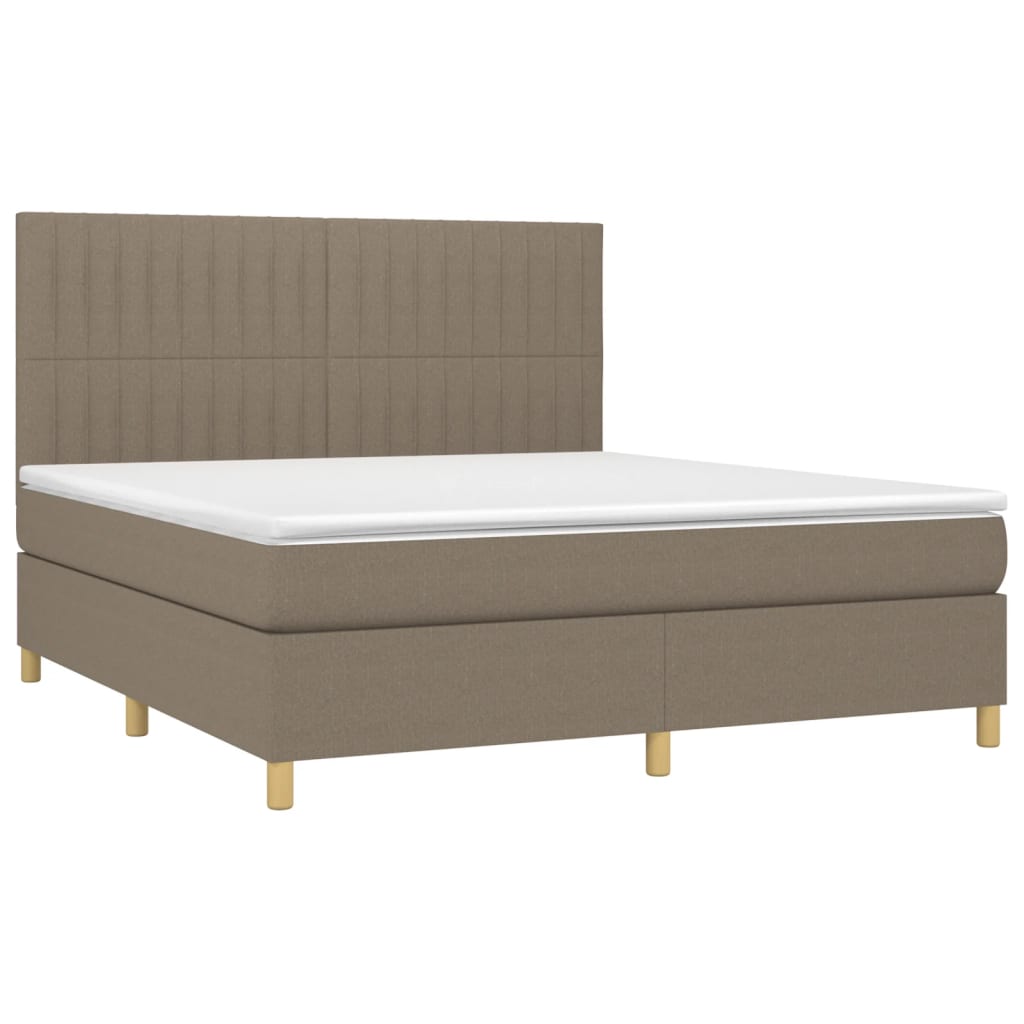 Krevet box spring s madracem LED smeđesivi 180x200 cm tkanina