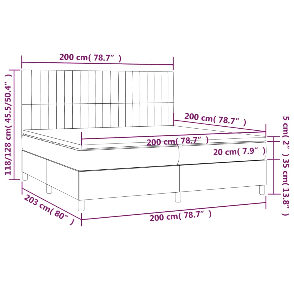 Krevet box spring s madracem LED crni 200x200 cm od tkanine