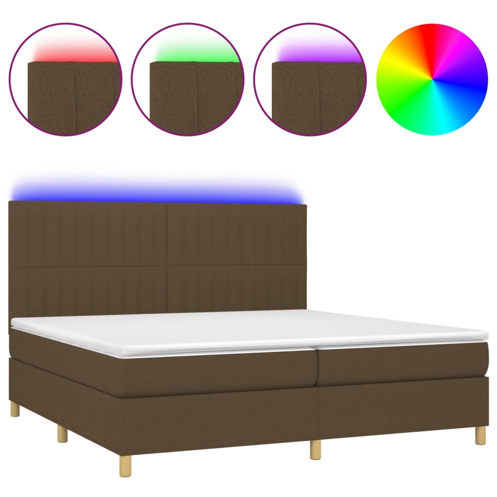 Krevet box spring s madracem LED tamnosmeđi 200x200 cm tkanina