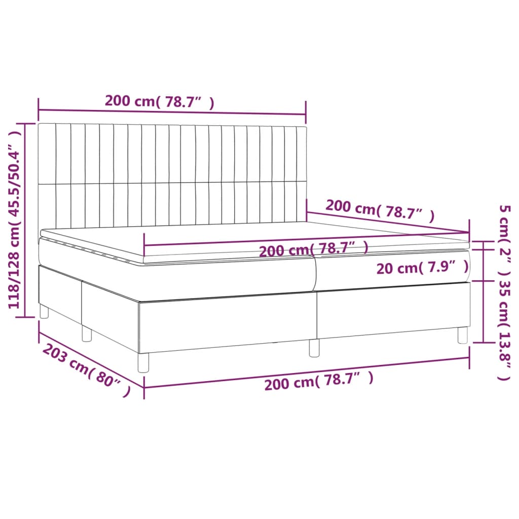 Krevet box spring s madracem LED smeđesivi 200x200 cm tkanina