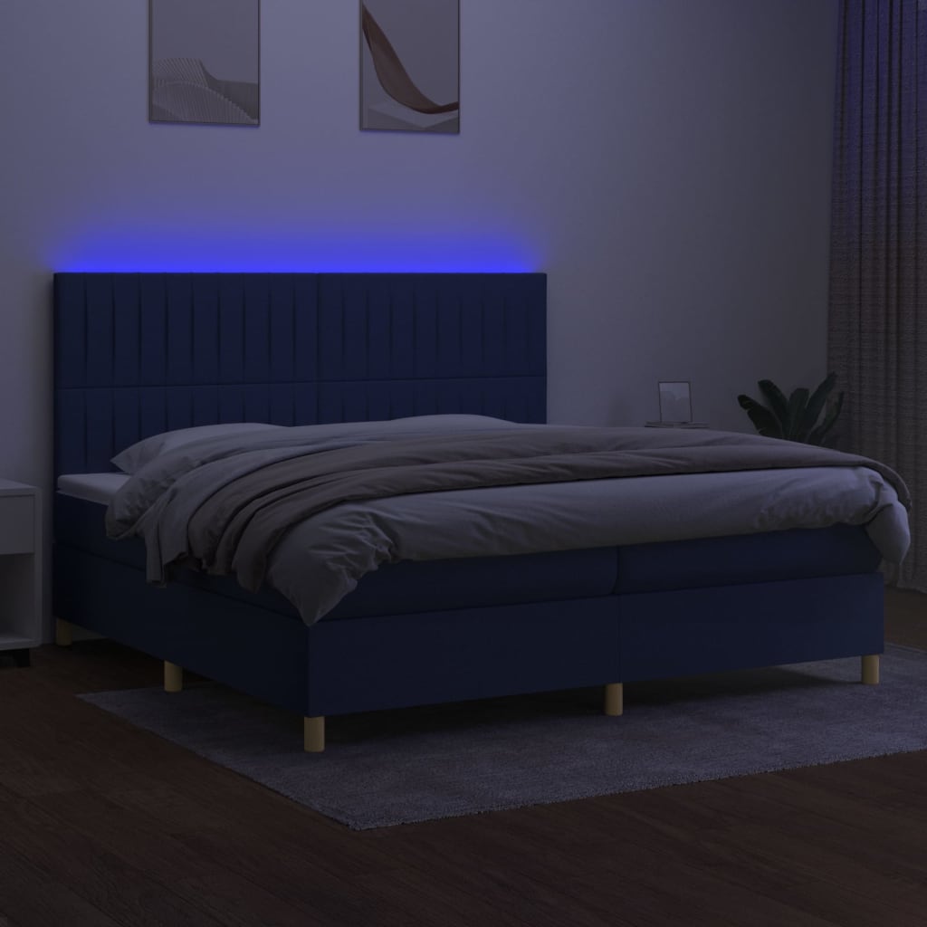 Krevet box spring s madracem LED plavi 200x200 cm od tkanine