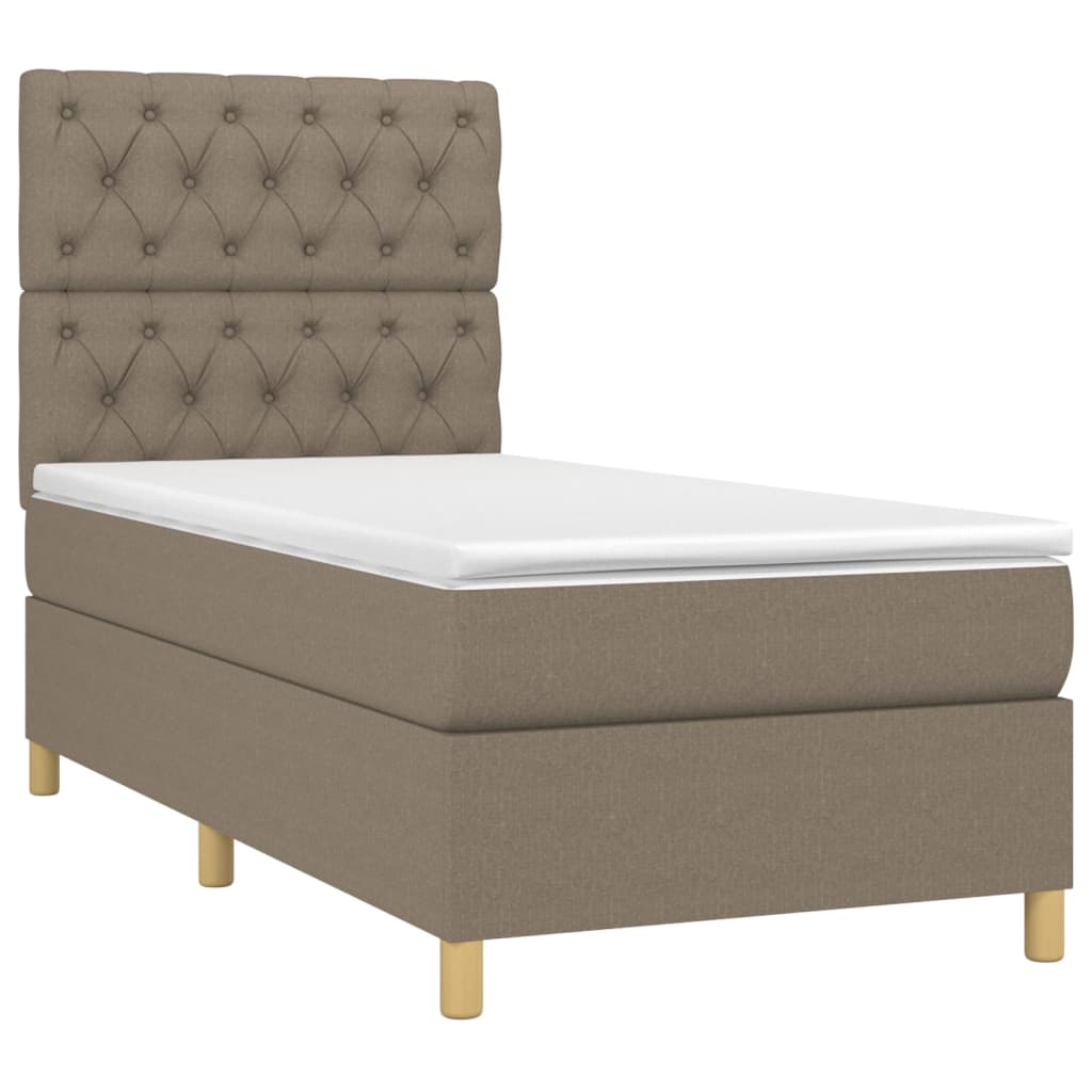 Krevet box spring s madracem LED smeđesivi 80 x 200 cm tkanina