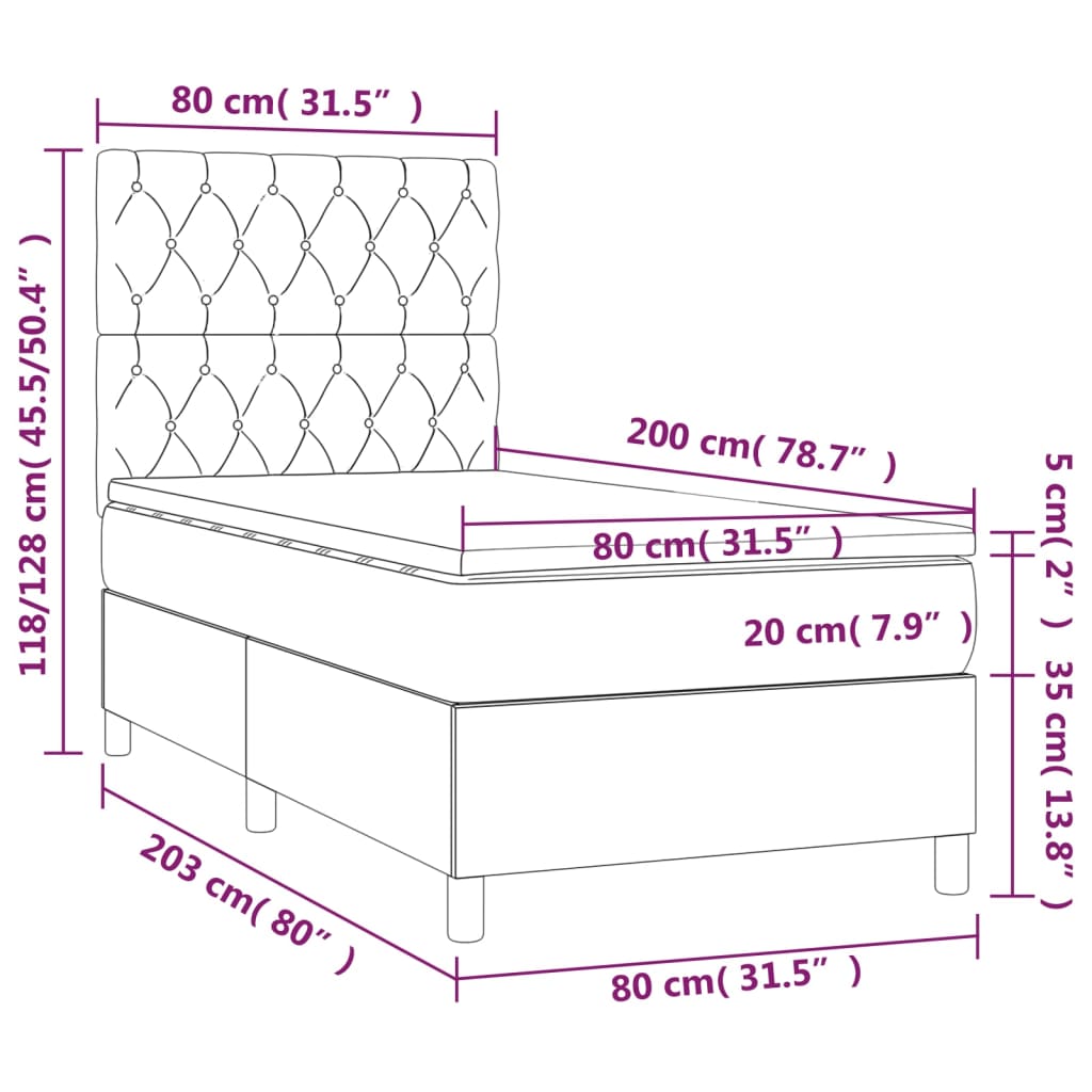 Krevet box spring s madracem LED krem 80 x 200 cm od tkanine