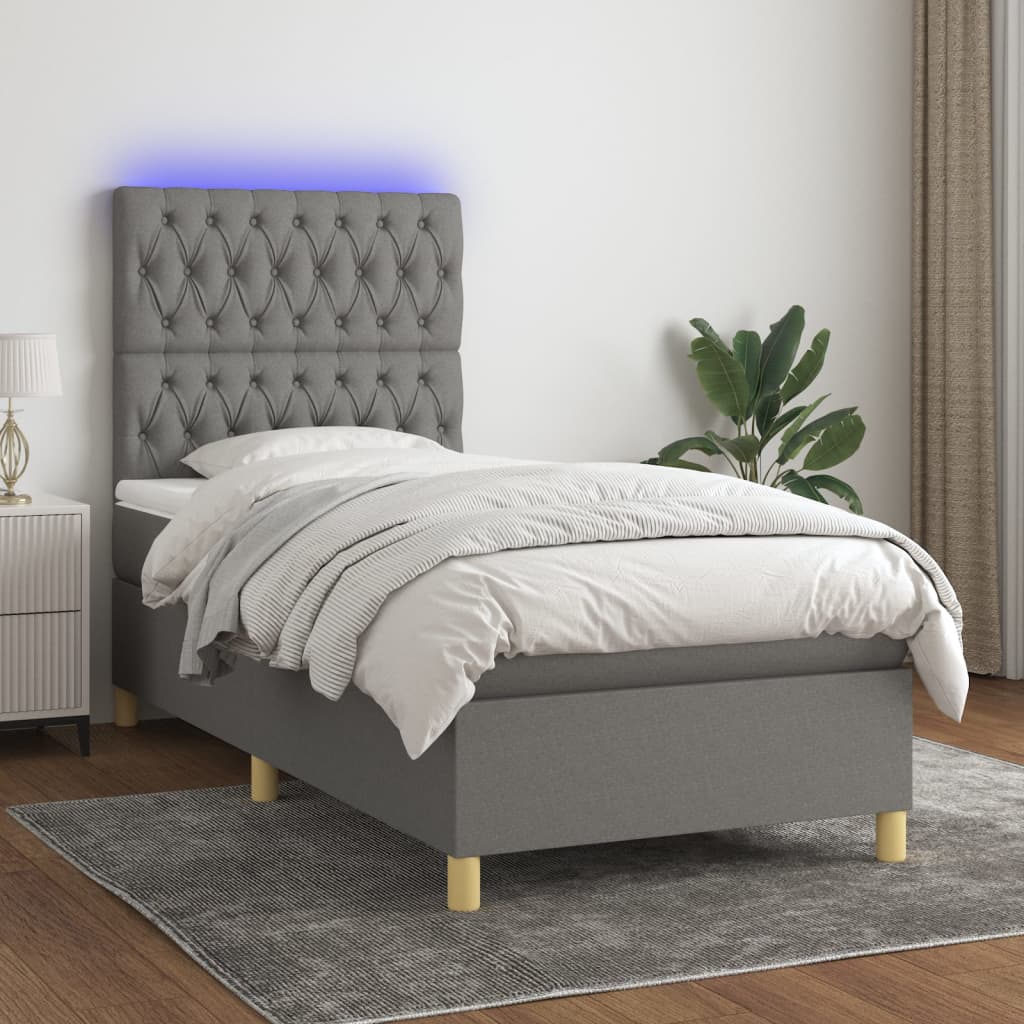 Krevet box spring s madracem LED tamnosivi 90x190 cm tkanina
