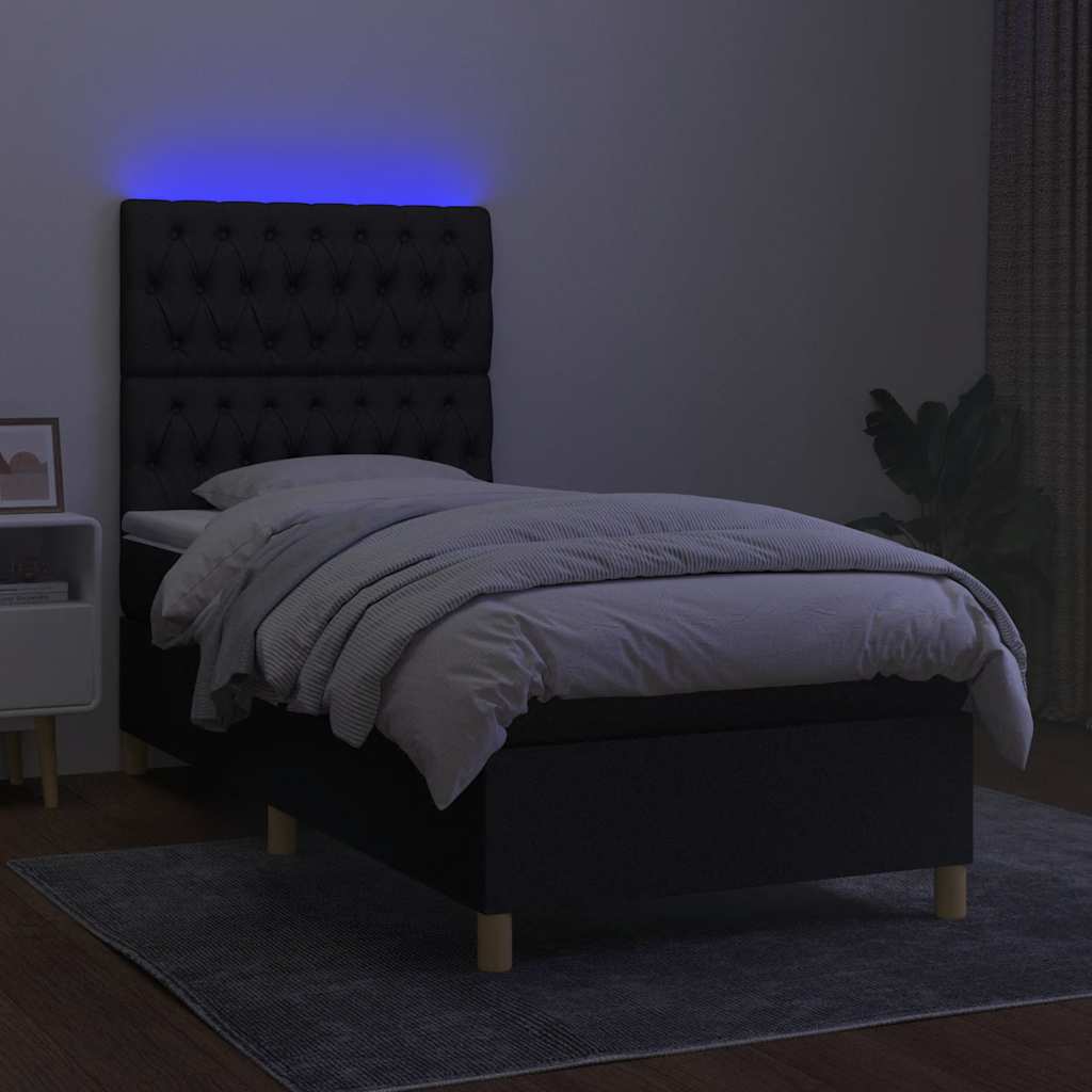 Krevet box spring s madracem LED crni 90x190 cm od tkanine