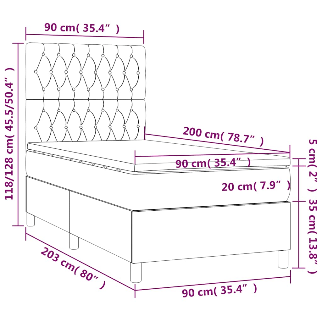 Krevet box spring s madracem LED crni 90x200 cm od tkanine