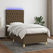 Krevet box spring s madracem LED tamnosmeđi 90x200 cm tkanina