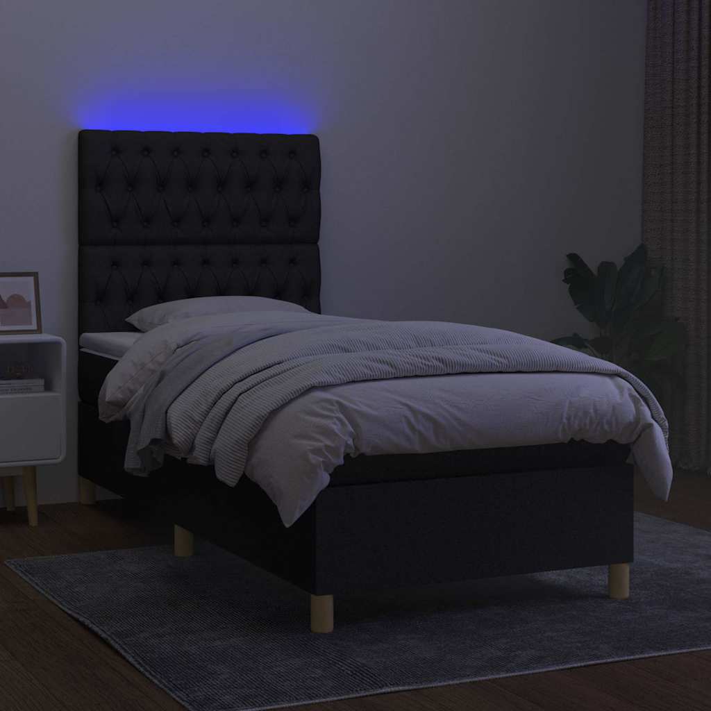 Krevet box spring s madracem LED crni 100x200 cm od tkanine