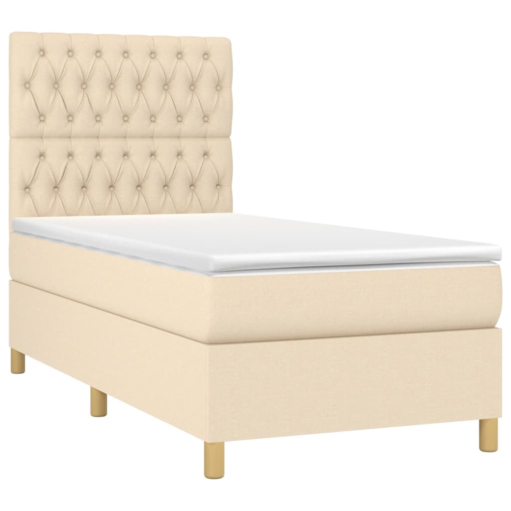 Krevet box spring s madracem LED krem 100x200 cm od tkanine