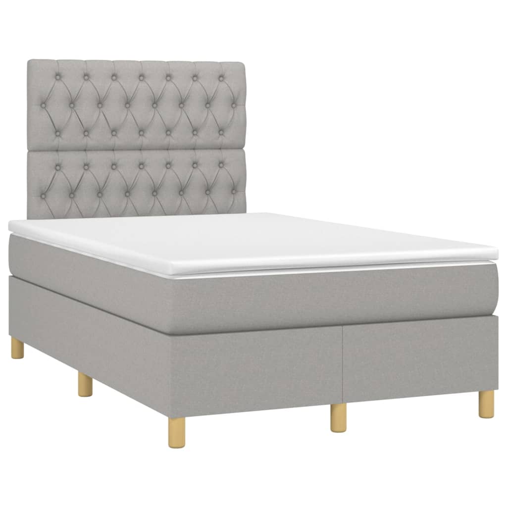 Krevet box spring s madracem LED svjetlosivi 120x200 cm tkanina