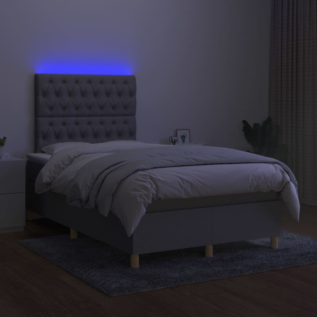 Krevet box spring s madracem LED svjetlosivi 120x200 cm tkanina