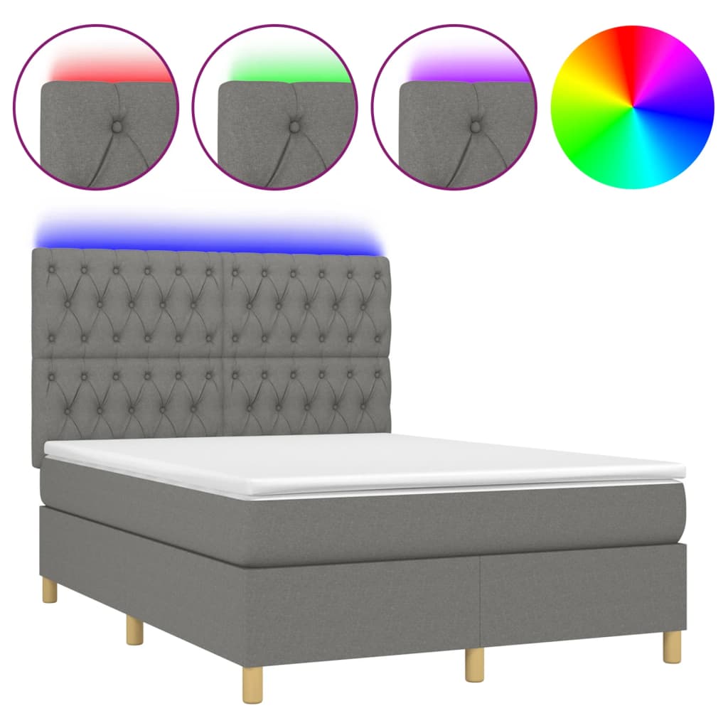 Krevet box spring s madracem LED tamnosivi 140x190 cm tkanina
