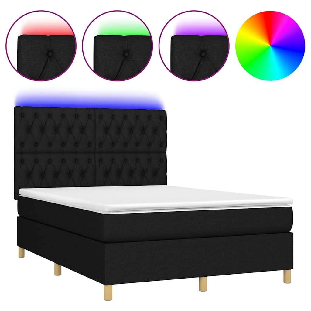 Krevet box spring s madracem LED crni 140x190 cm od tkanine