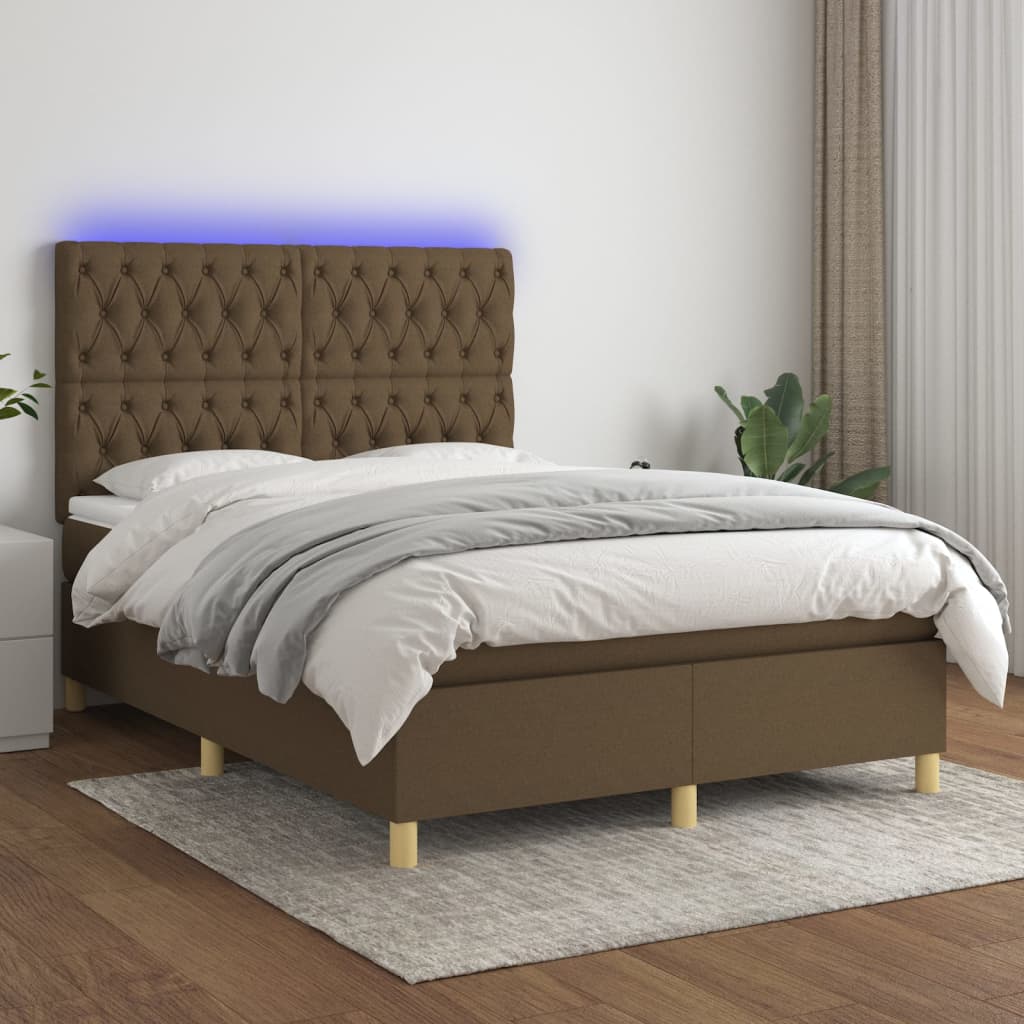Krevet box spring s madracem LED tamnosmeđi 140x190 cm tkanina