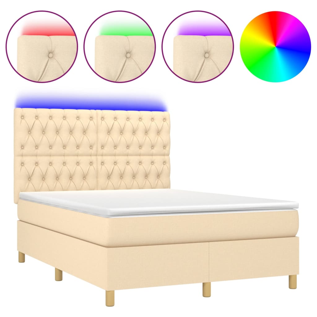 Krevet box spring s madracem LED krem 140x190 cm od tkanine