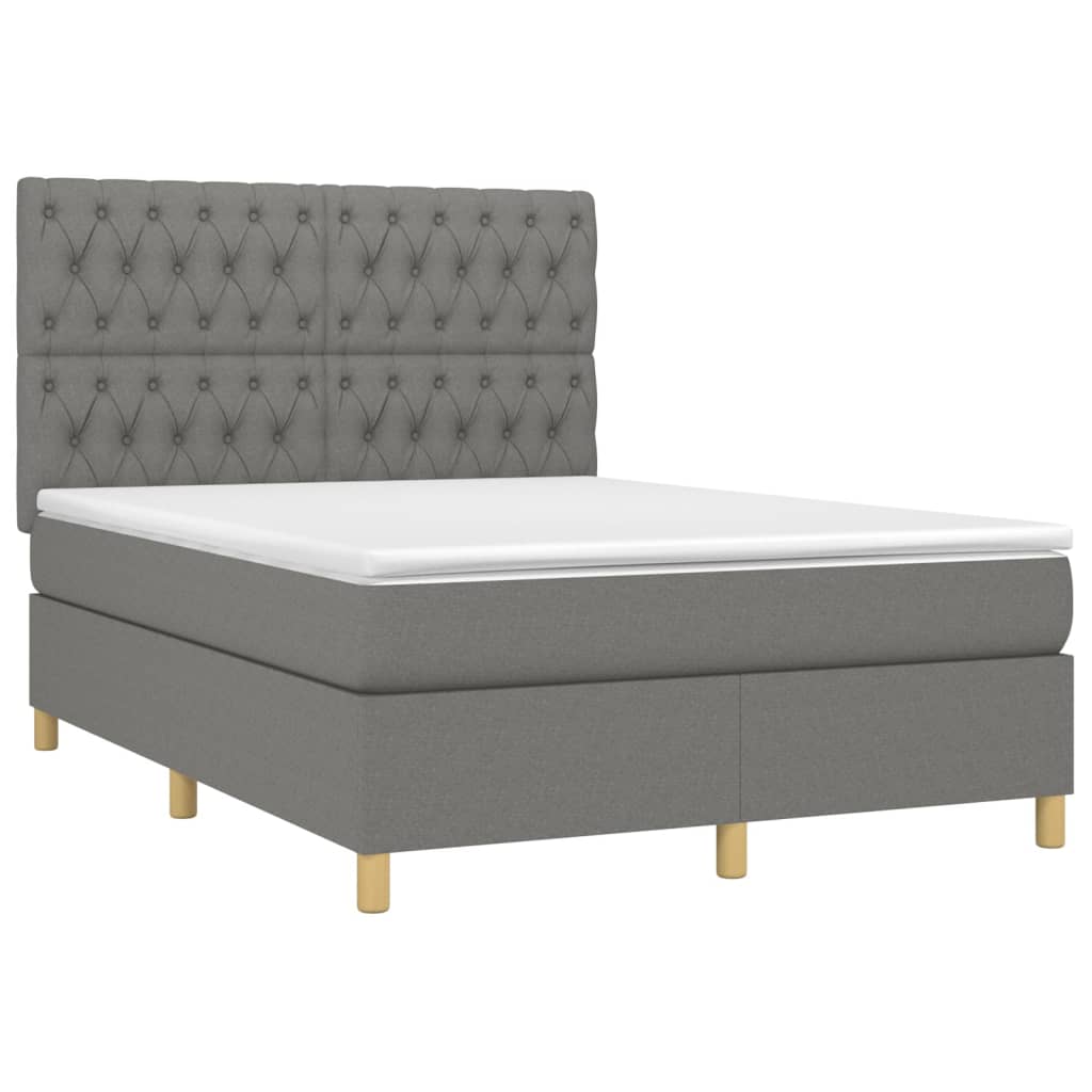 Krevet box spring s madracem LED tamnosivi 140x200 cm tkanina