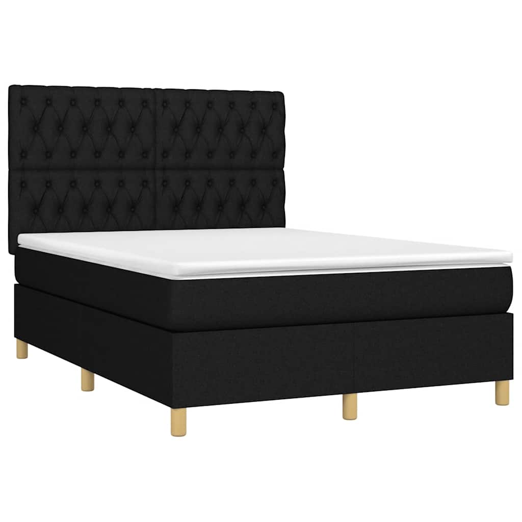 Krevet box spring s madracem LED crni 140x200 cm od tkanine