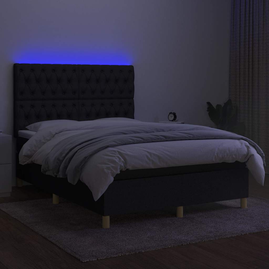 Krevet box spring s madracem LED crni 140x200 cm od tkanine