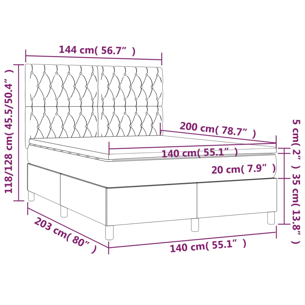 Krevet box spring s madracem LED tamnosmeđi 140x200 cm tkanina