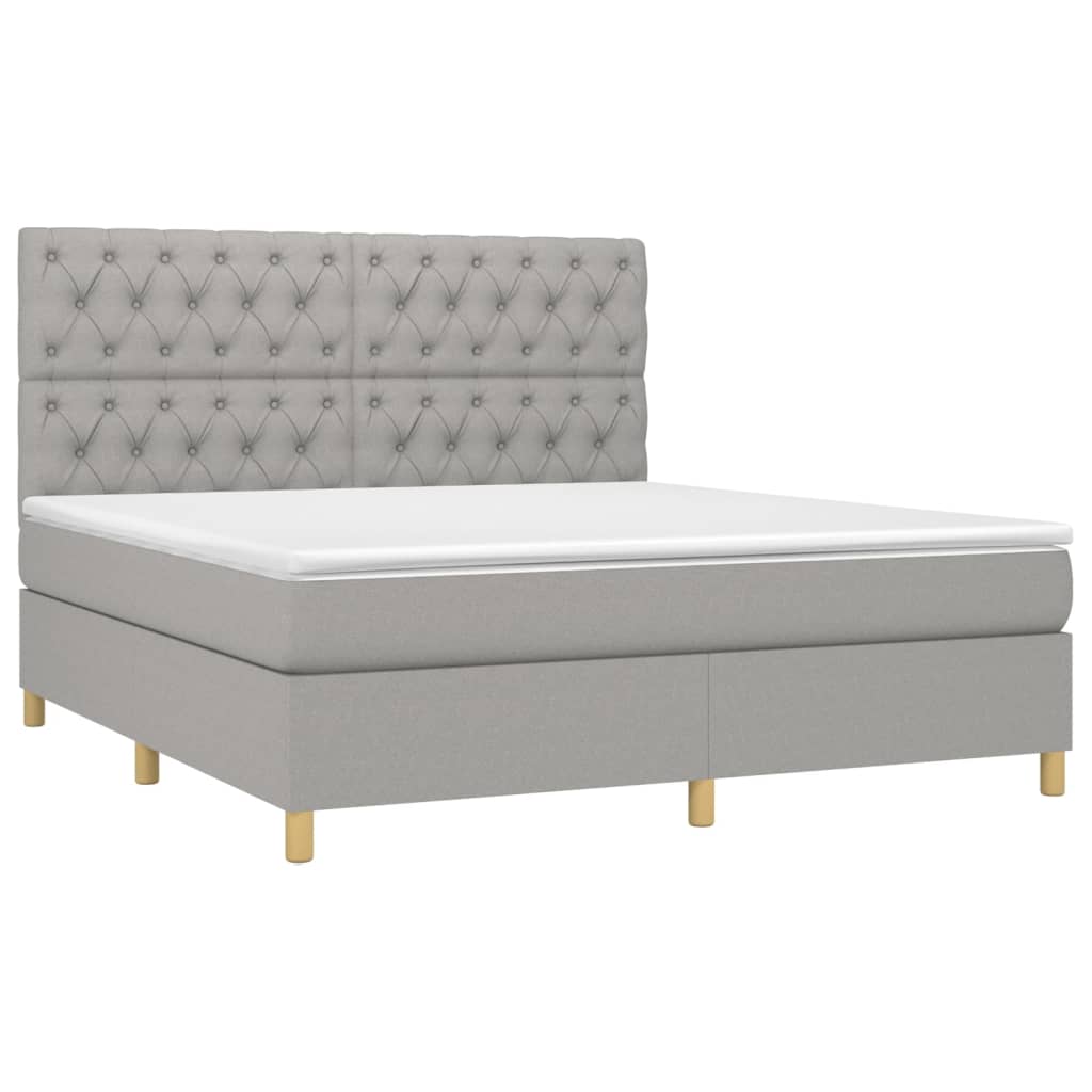 Krevet box spring s madracem LED svjetlosivi 160x200 cm tkanina
