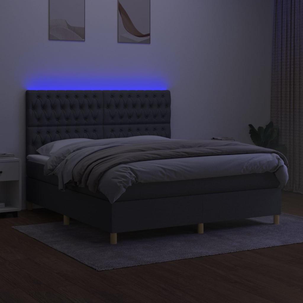 Krevet box spring s madracem LED tamnosivi 160x200 cm tkanina
