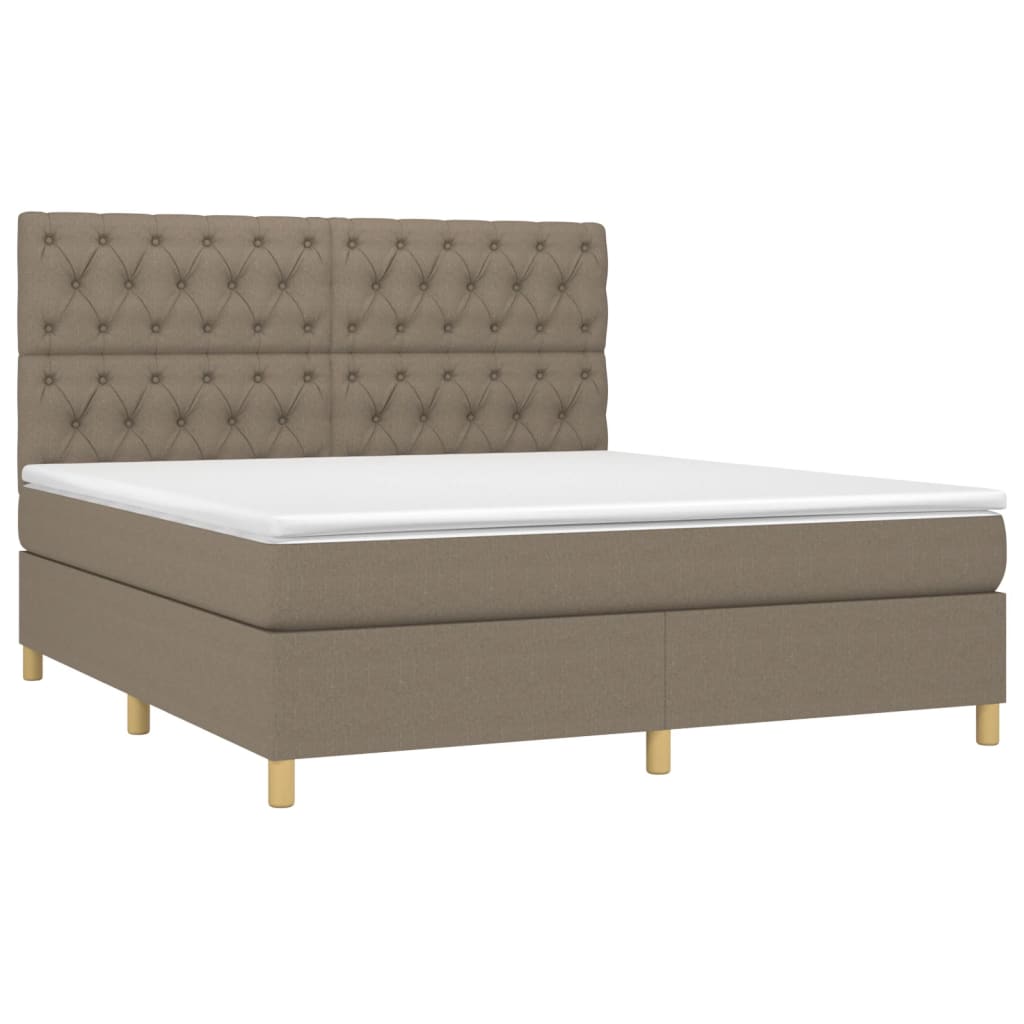 Krevet box spring s madracem LED smeđesivi 160x200 cm tkanina