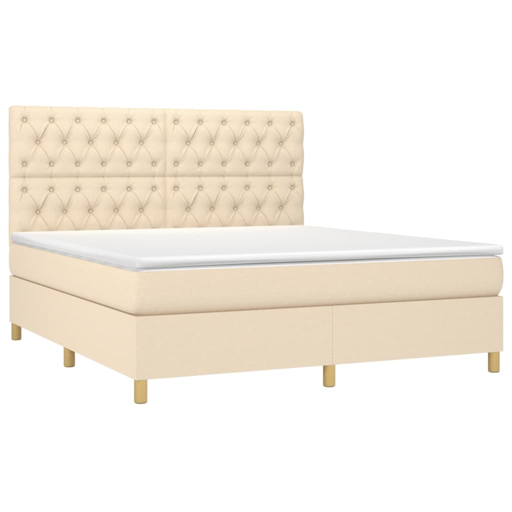 Krevet box spring s madracem LED krem 160x200 cm od tkanine