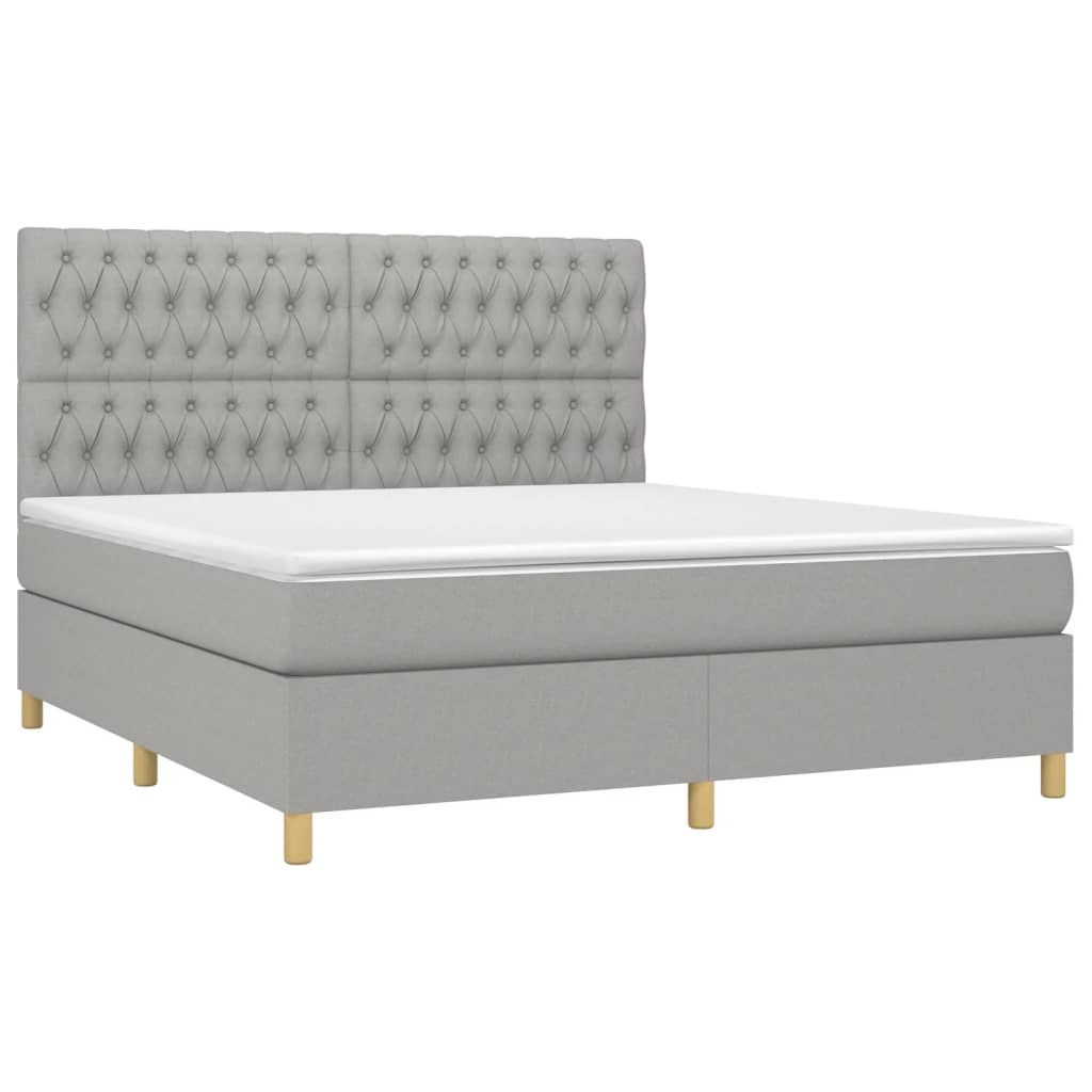 Krevet box spring s madracem LED svjetlosivi 180x200 cm tkanina