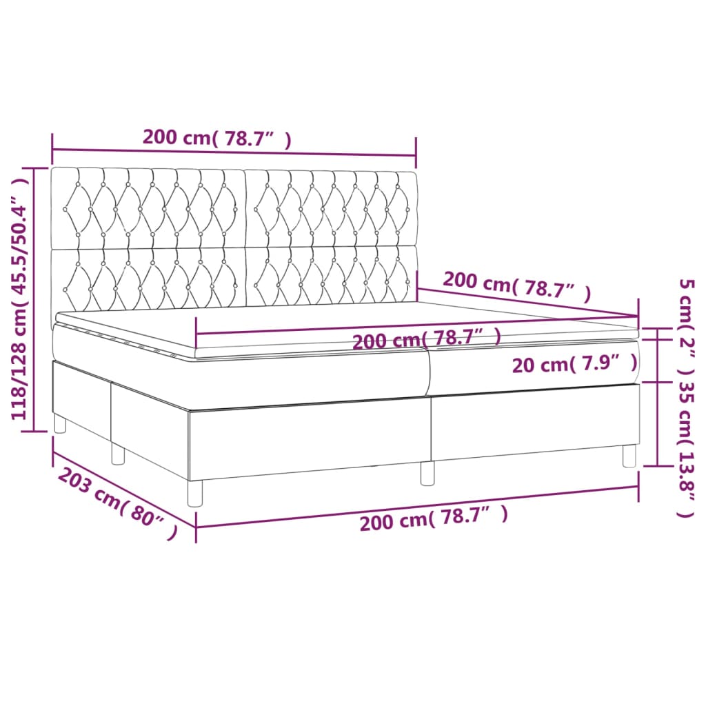Krevet box spring s madracem LED crni 200x200 cm od tkanine