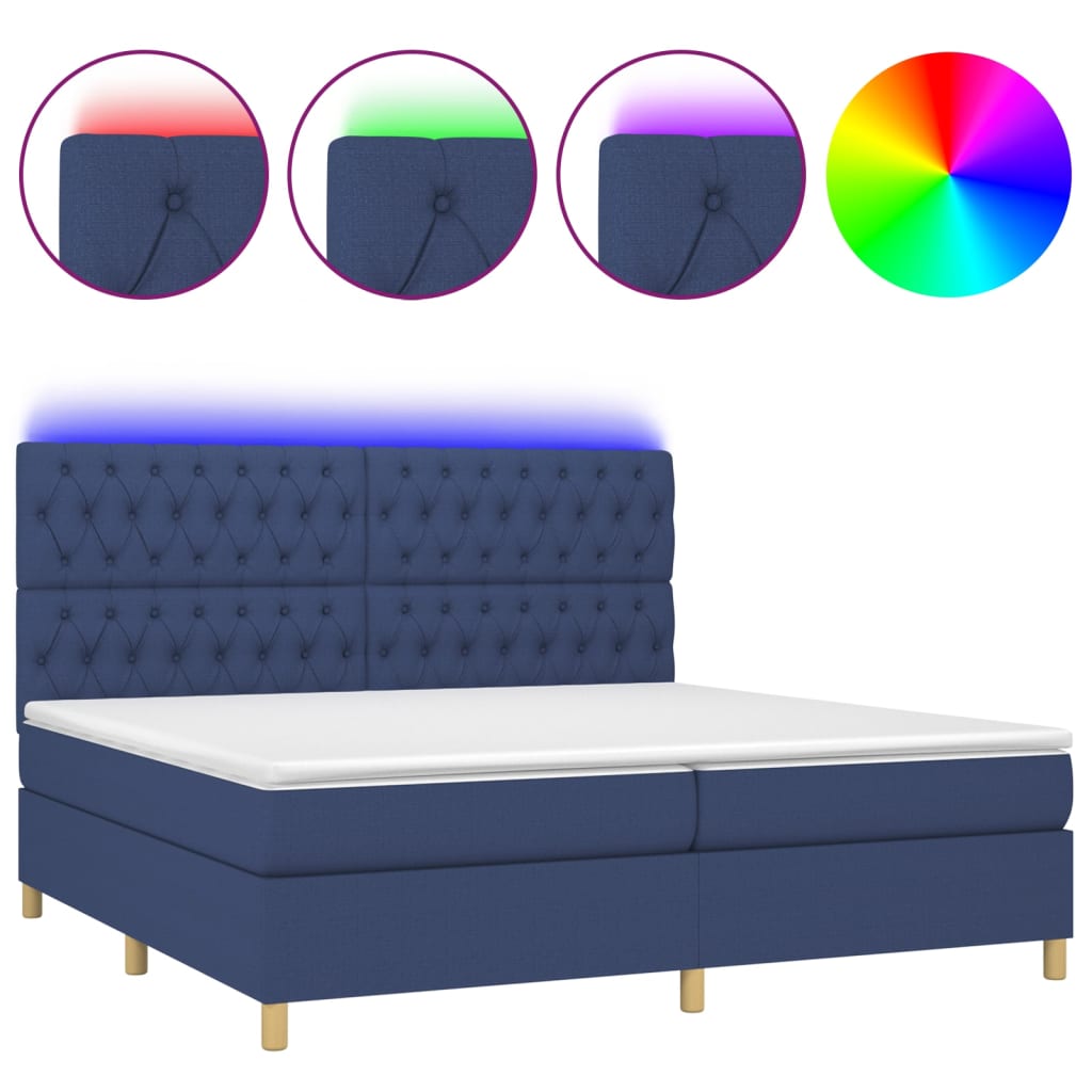 Krevet box spring s madracem LED plavi 200x200 cm od tkanine