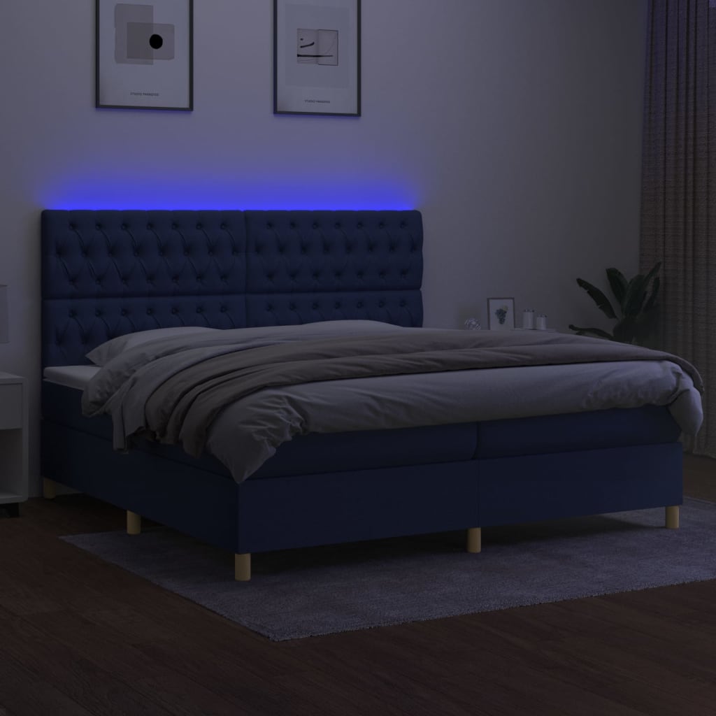 Krevet box spring s madracem LED plavi 200x200 cm od tkanine