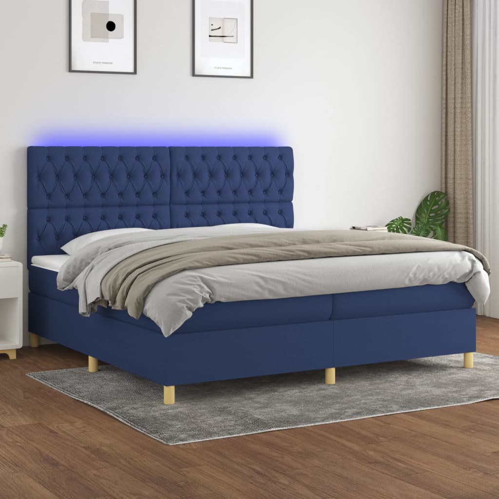 Krevet box spring s madracem LED plavi 200x200 cm od tkanine