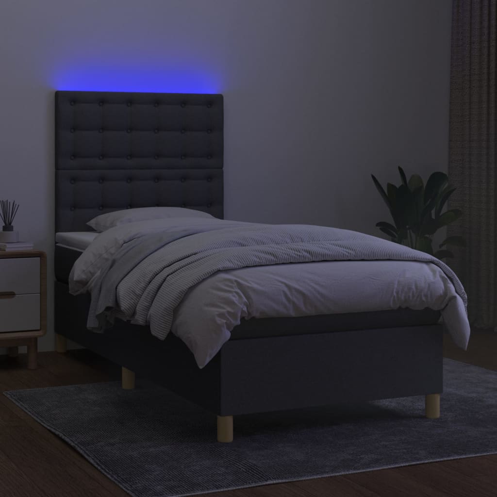 Krevet box spring s madracem LED tamnosivi 80 x 200 cm tkanina