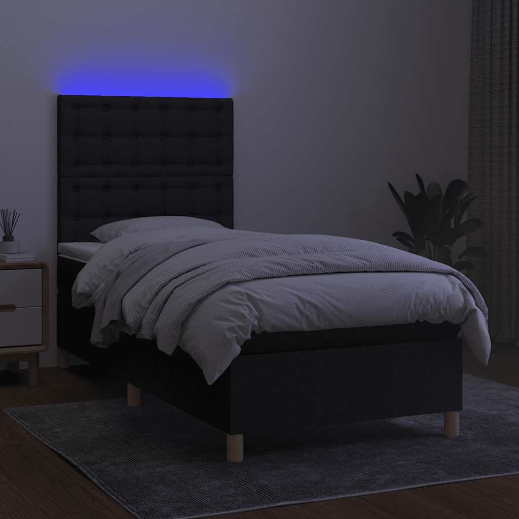 Krevet box spring s madracem LED crni 80 x 200 cm od tkanine