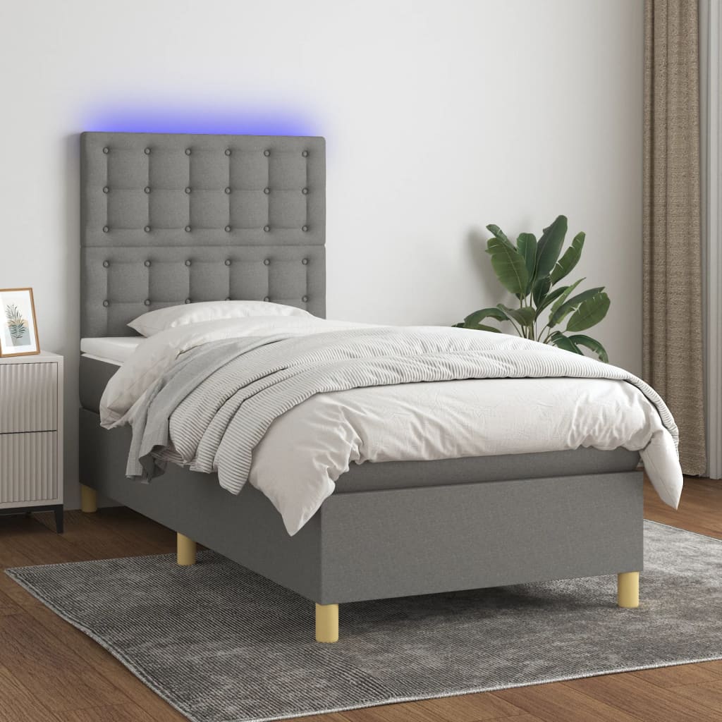 Krevet box spring s madracem LED tamnosivi 90x190 cm tkanina