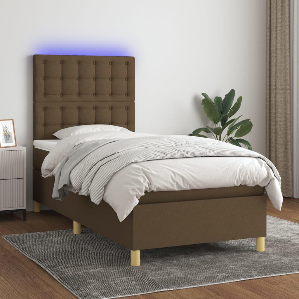 Krevet box spring s madracem LED tamnosmeđi 90x190 cm tkanina