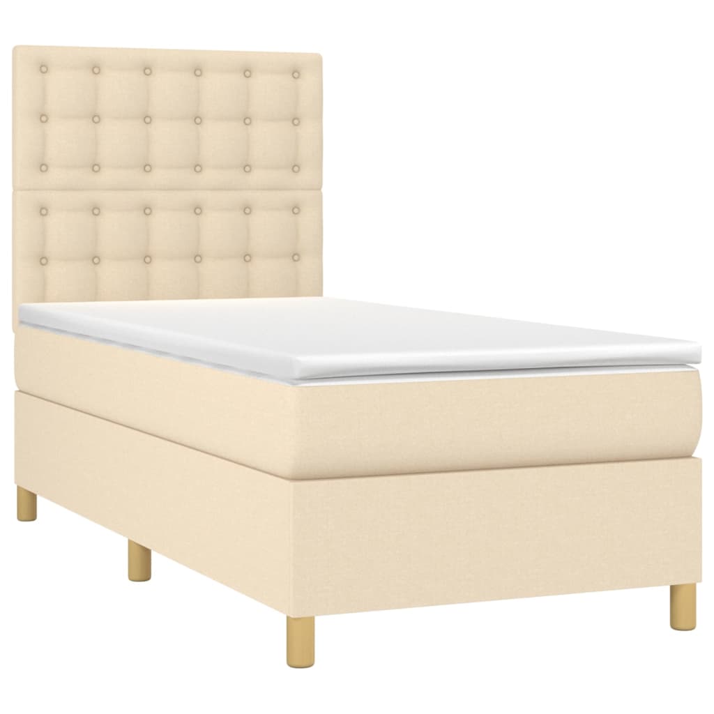 Krevet box spring s madracem LED krem 90x190 cm od tkanine
