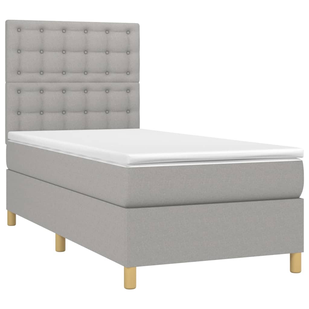 Krevet box spring s madracem LED svjetlosivi 90x200 cm tkanina