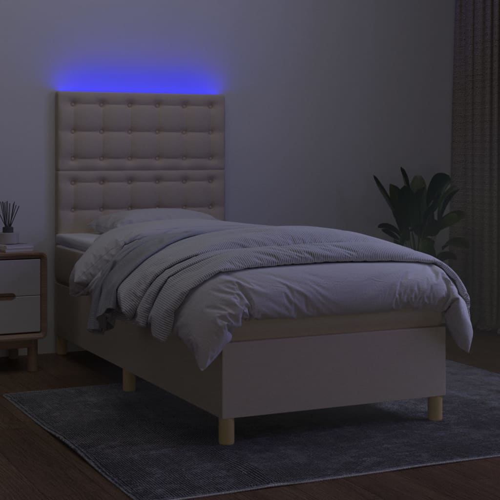 Krevet box spring s madracem LED krem 90x200 cm od tkanine