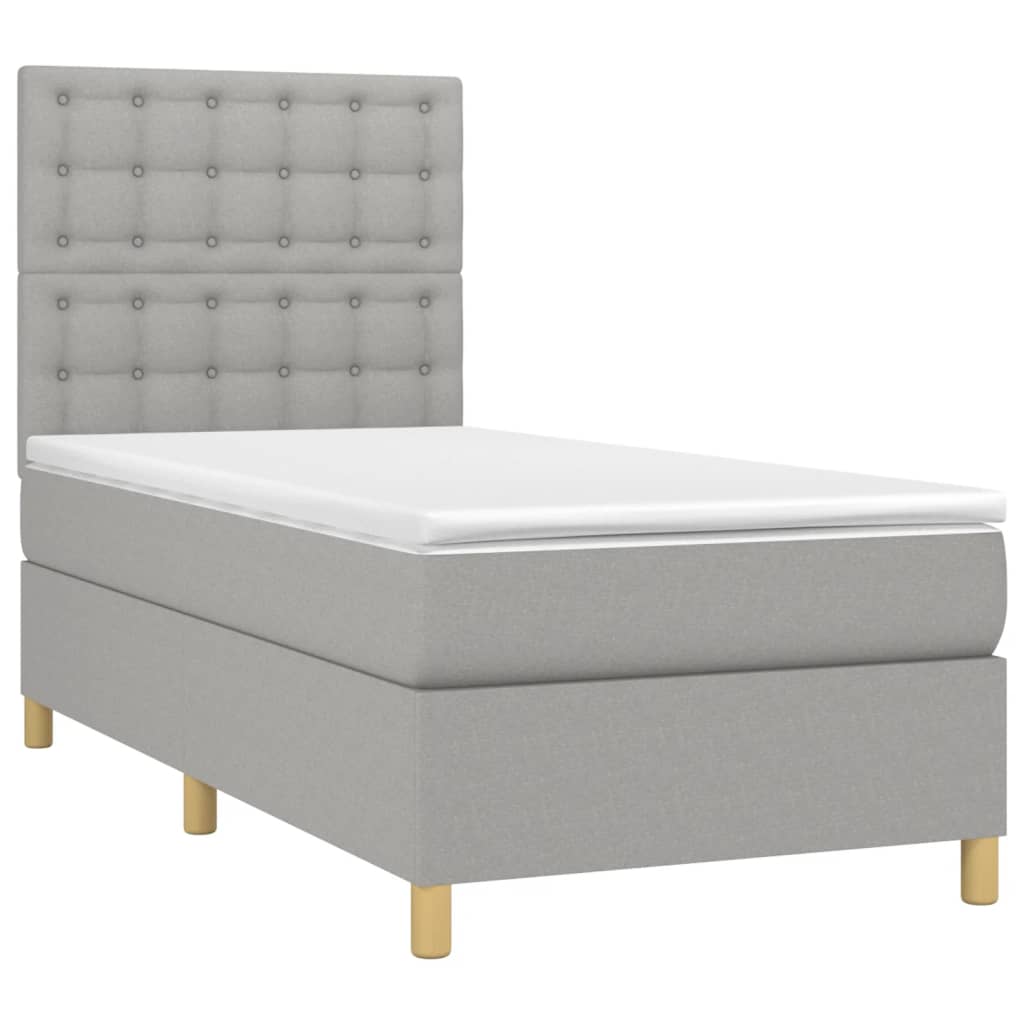 Krevet box spring s madracem LED svjetlosivi 100x200 cm tkanina