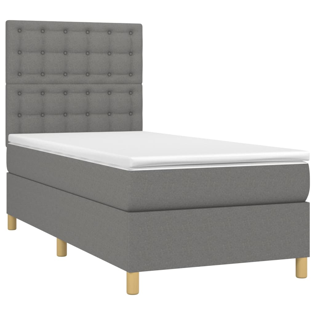 Krevet box spring s madracem LED tamnosivi 100x200 cm tkanina