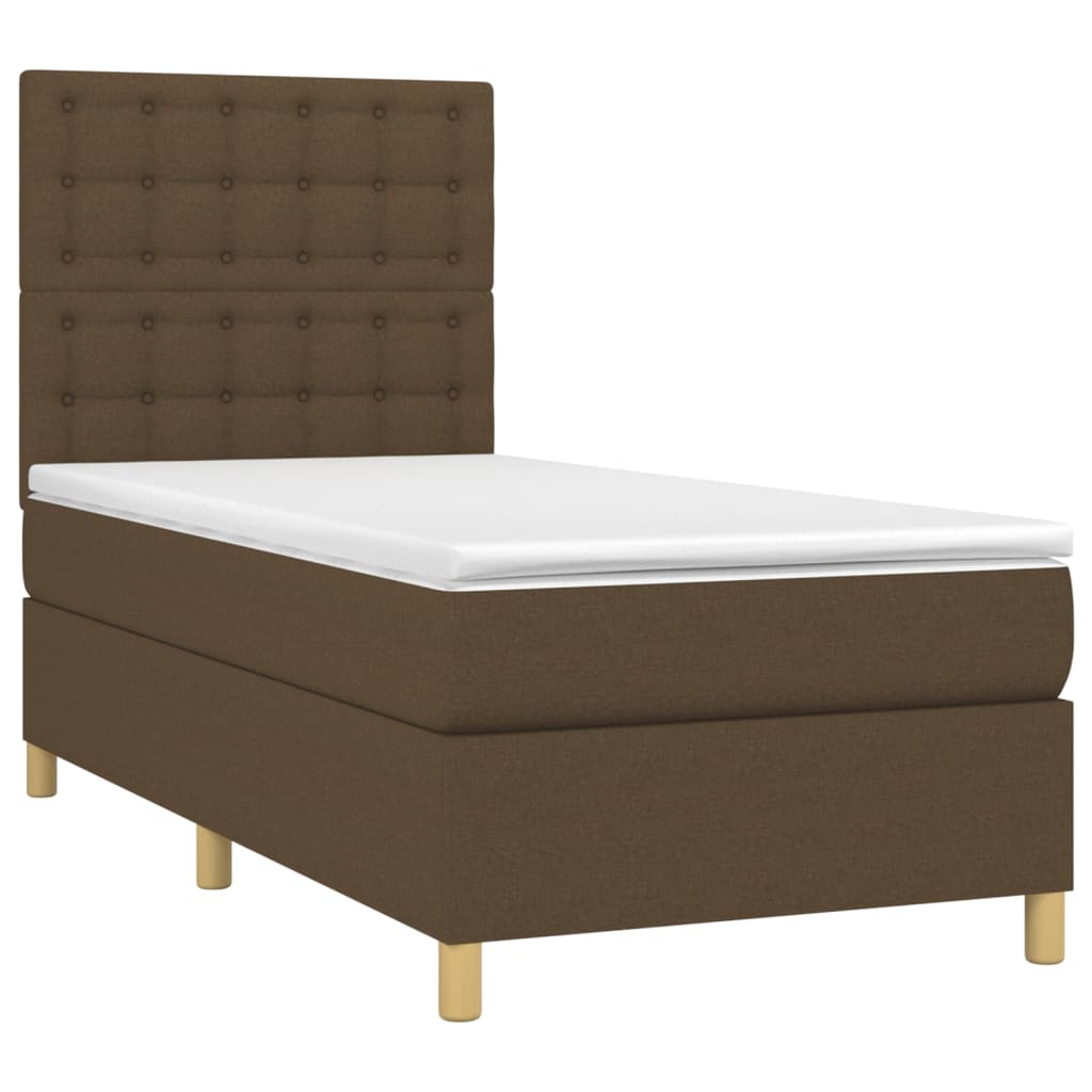 Krevet box spring s madracem LED tamnosmeđi 100x200 cm tkanina