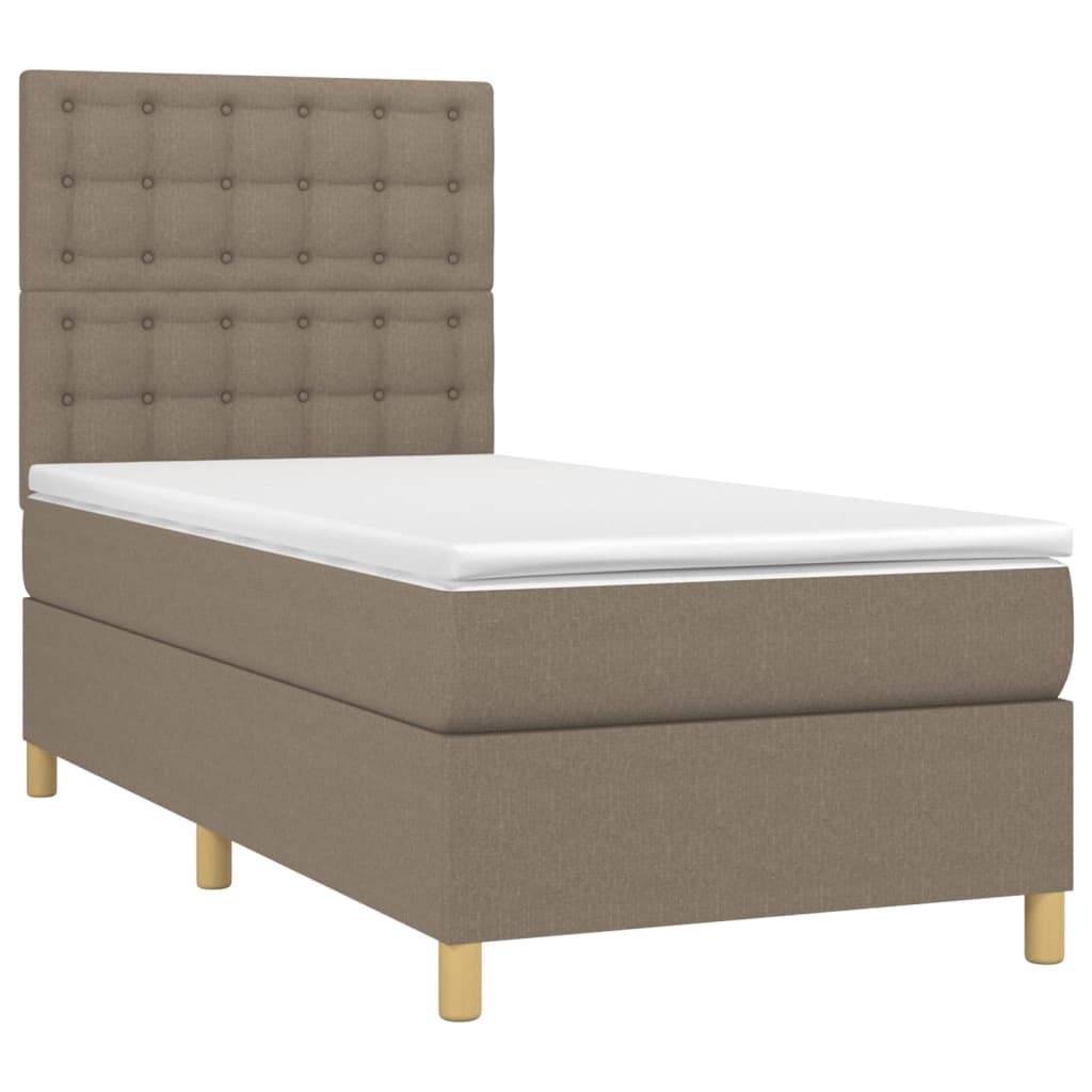 Krevet box spring s madracem LED smeđesivi 100x200 cm tkanina