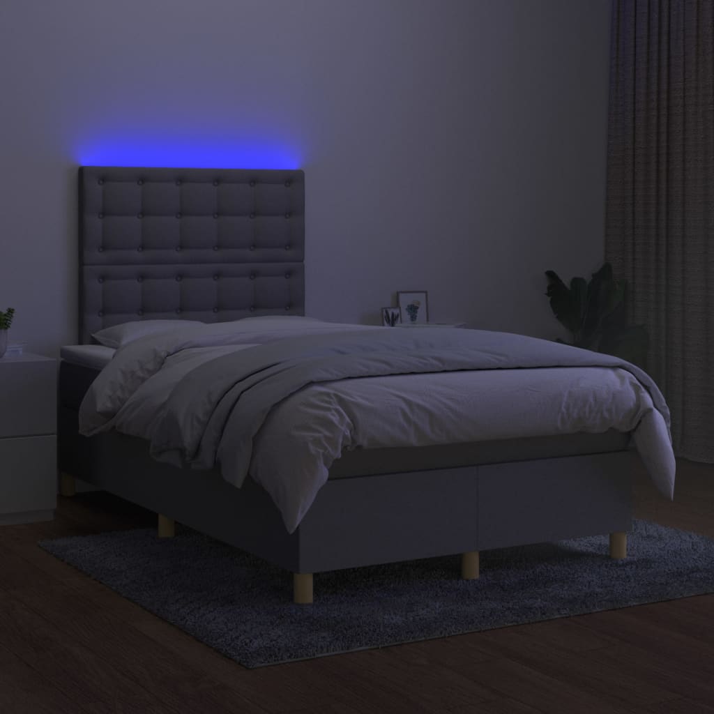 Krevet box spring s madracem LED svjetlosivi 120x200 cm tkanina