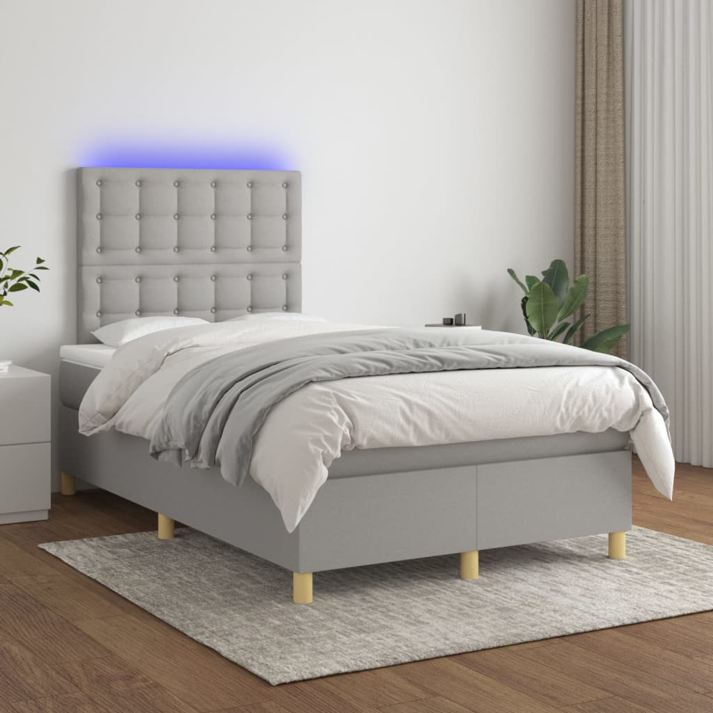 Krevet box spring s madracem LED svjetlosivi 120x200 cm tkanina