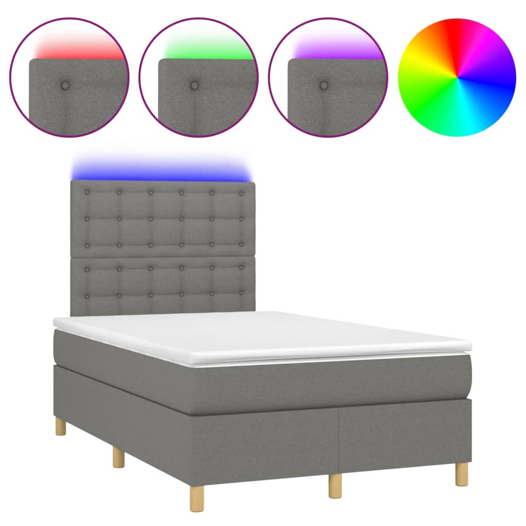 Krevet box spring s madracem LED tamnosivi 120 x 200 cm tkanina