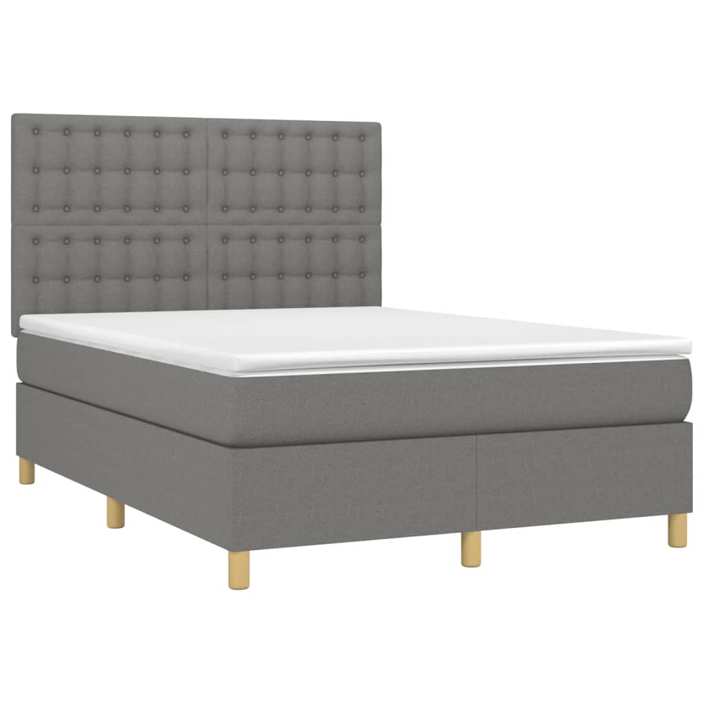 Krevet box spring s madracem LED tamnosivi 140x190 cm tkanina
